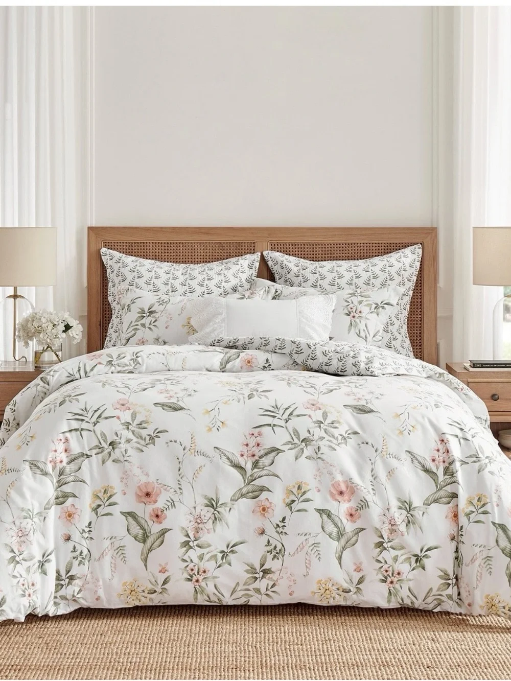 Levtex Floral Duvet Cover in White, Pink, and Green